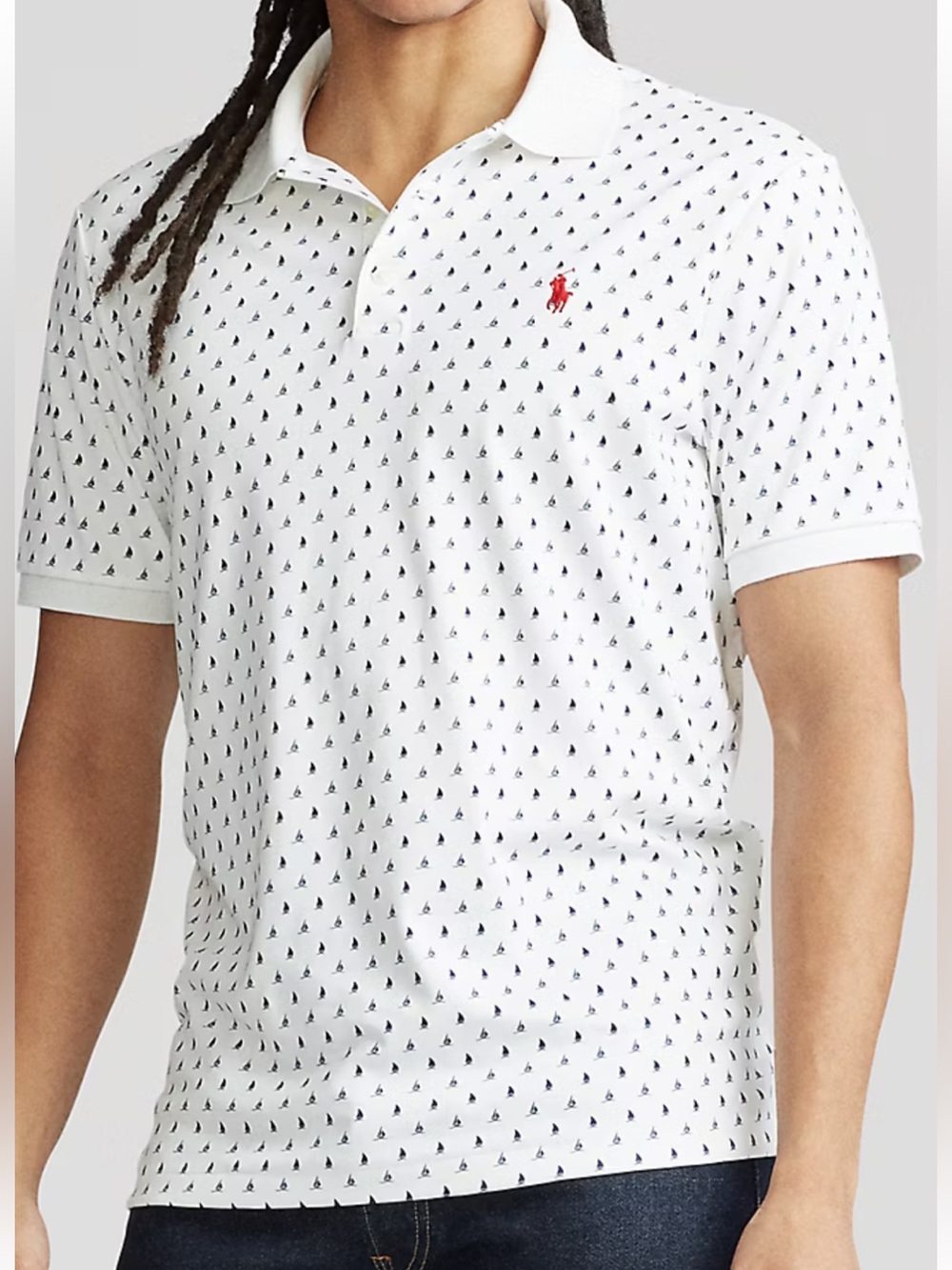 Men's Polo Ralph Lauren Classic Fit Soft Cotton Polo Micro Sailboat Print Size L